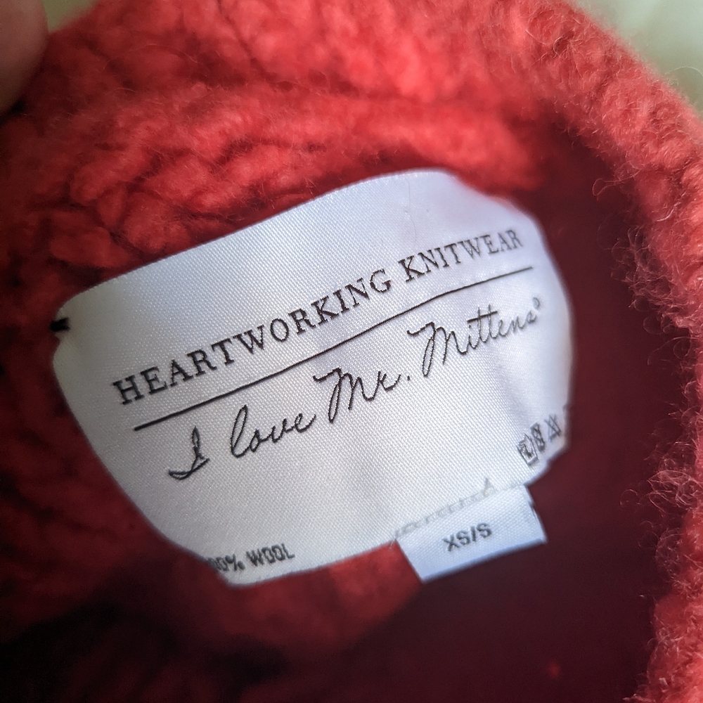 I Love Mr. Mittens Diamond Oversized Cable Knit Wool Sweater in Red - Picture 9 of 16